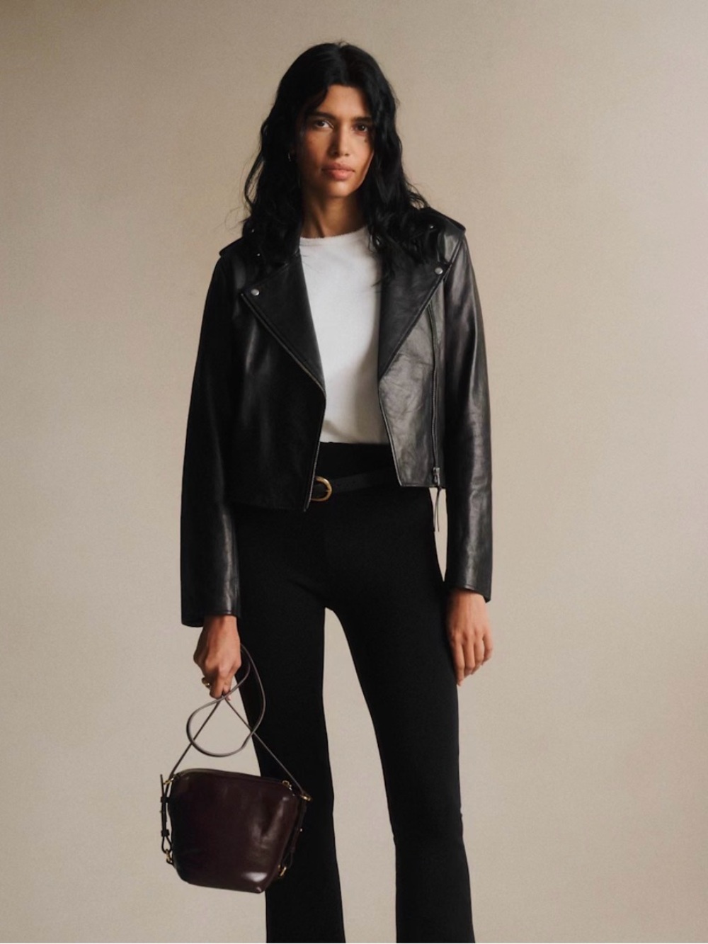 Sezane Zig Leather Bike Jacket